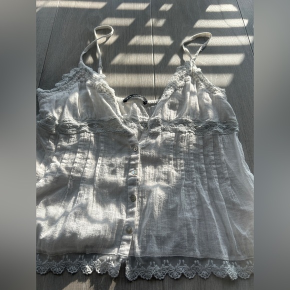 Zara Cinched waist top white lace summer - Picture 6 of 10